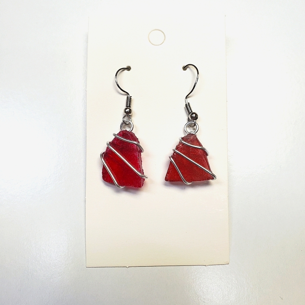 Handmade wire wrap glass earrings